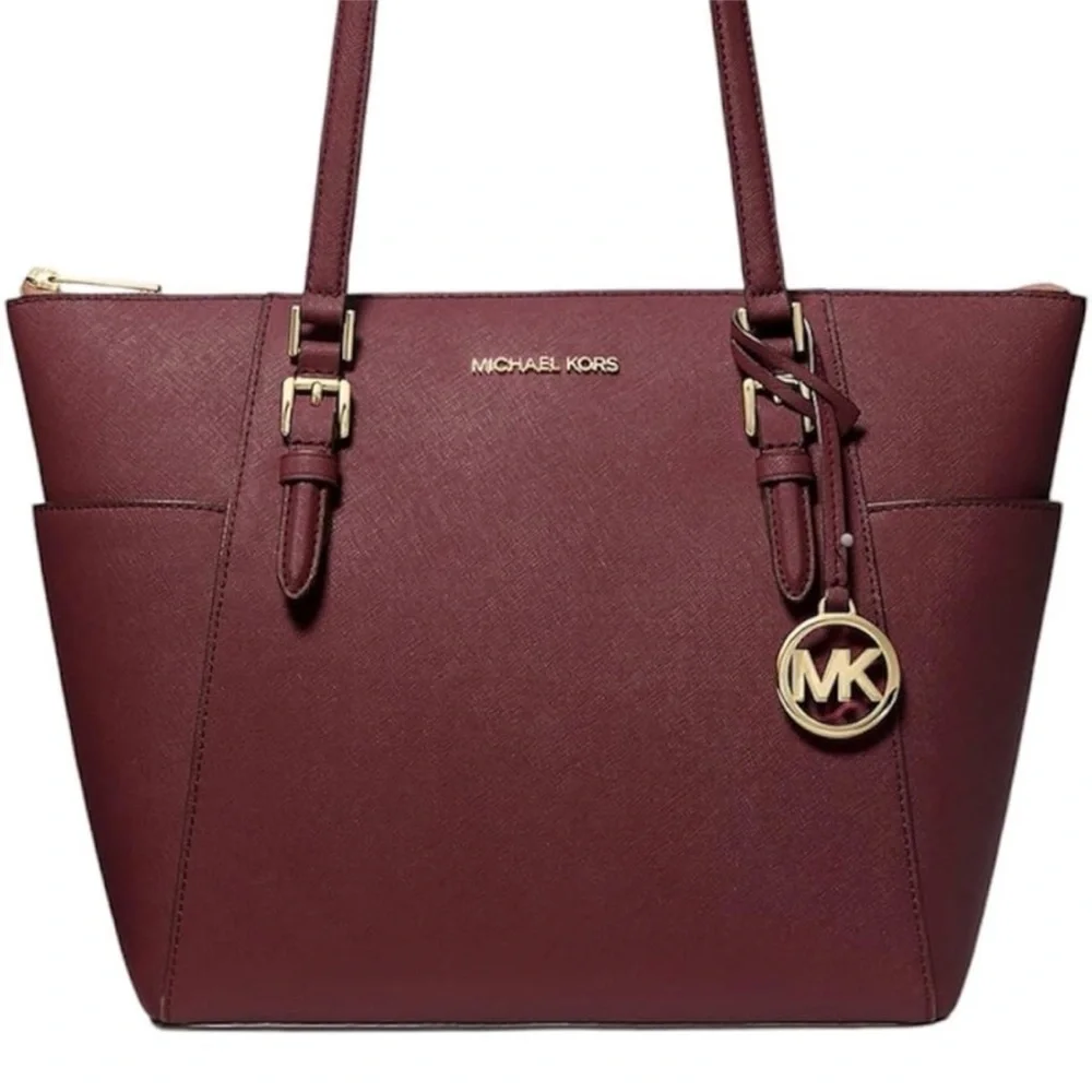 Michael Kors Large Charlotte Tote Bag Luggage Leather Oxblood (NWT) - Picture 9 of 10